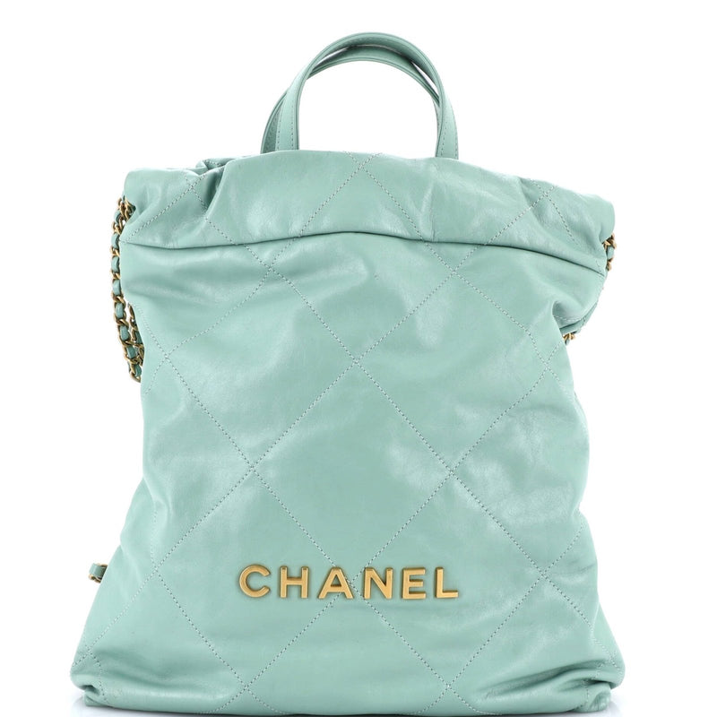 Chanel, Pre - Loved 22 Chain Backpack Quilted Calfskin Medium, Green