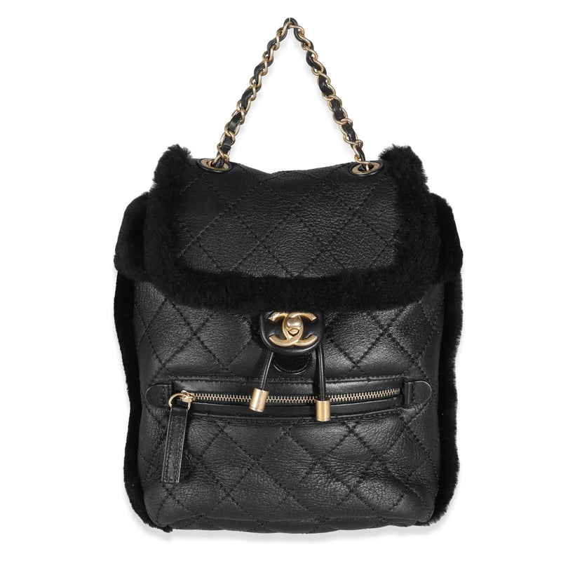 Chanel, Pre - Loved Black Quilted Shearling Paris Hamburg Small Backpack, Black