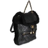 Chanel, Pre - Loved Black Quilted Shearling Paris Hamburg Small Backpack, Black