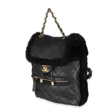 Chanel, Pre - Loved Black Quilted Shearling Paris Hamburg Small Backpack, Black