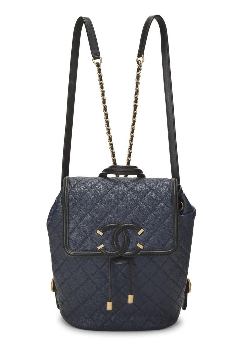 Chanel, Pre - Loved Caviar ; Filigree Backpack, Navy