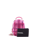 Chanel, Pre - Loved Classic CC Chain Pocket Backpack Quilted Tweed Mini, Pink