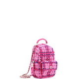 Chanel, Pre - Loved Classic CC Chain Pocket Backpack Quilted Tweed Mini, Pink