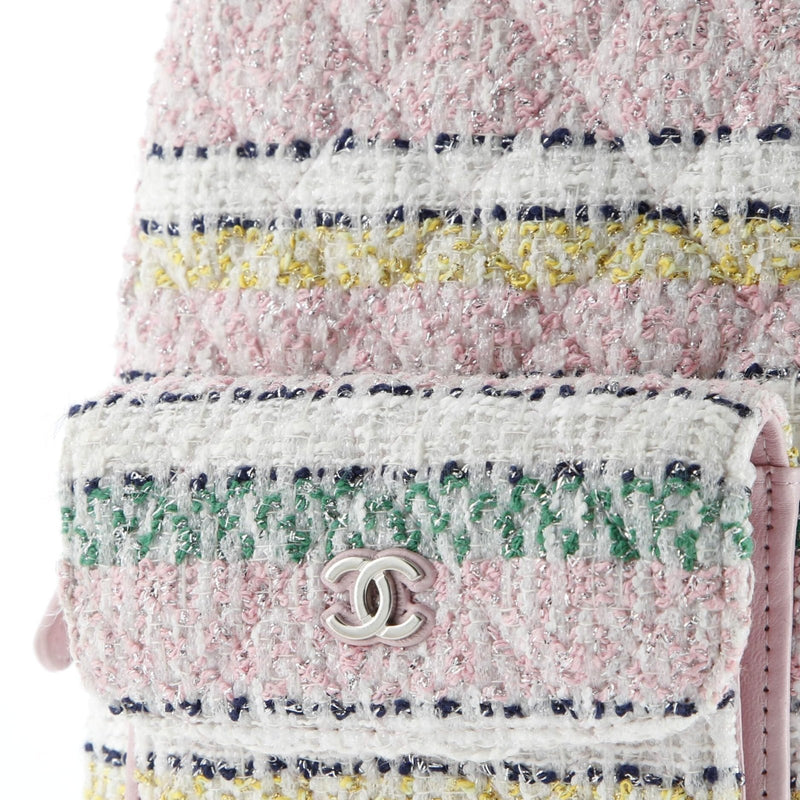 Chanel, Pre - Loved Classic CC Chain Pocket Backpack Quilted Tweed Mini, Pink
