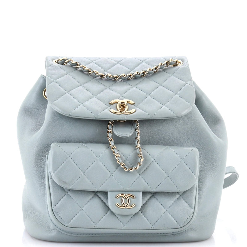 Chanel, Pre - Loved Duma Drawstring Backpack Quilted Leather Large, Gray