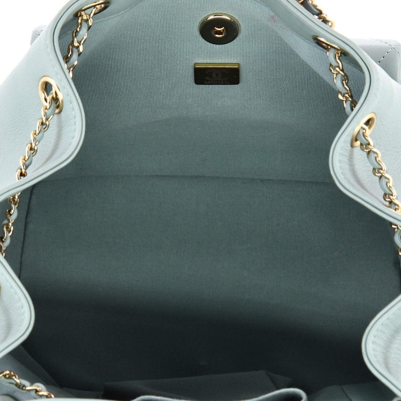 Chanel, Pre - Loved Duma Drawstring Backpack Quilted Leather Large, Gray