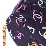 Chanel, Pre - Loved Logo Drawstring CC Bucket Backpack Quilted CC Printed Fabric Small, Blue