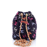 Chanel, Pre - Loved Logo Drawstring CC Bucket Backpack Quilted CC Printed Fabric Small, Blue