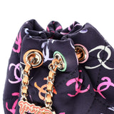 Chanel, Pre - Loved Logo Drawstring CC Bucket Backpack Quilted CC Printed Fabric Small, Blue