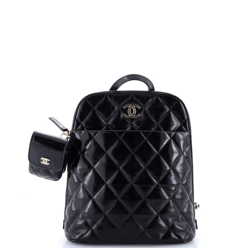 Chanel, Pre - Loved My Pocket Backpack Quilted Shiny Calfskin, Black