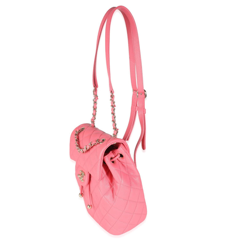 Chanel, Pre - Loved Pink Quilted Caviar Drawstring Backpack Handbag, Pink