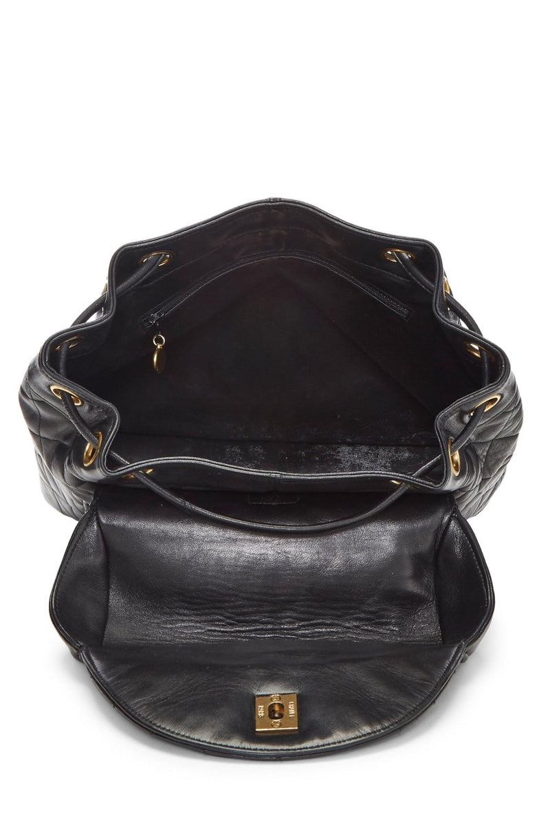 Chanel, Pre - Loved Quilted Lambskin Circle Lock Backpack Large, Black