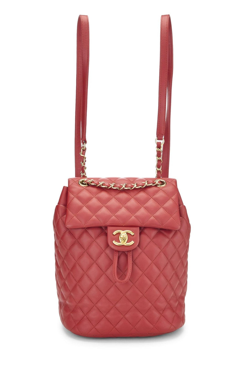 Chanel, Pre - Loved Quilted Lambskin Urban Spirit Backpack Small, Red