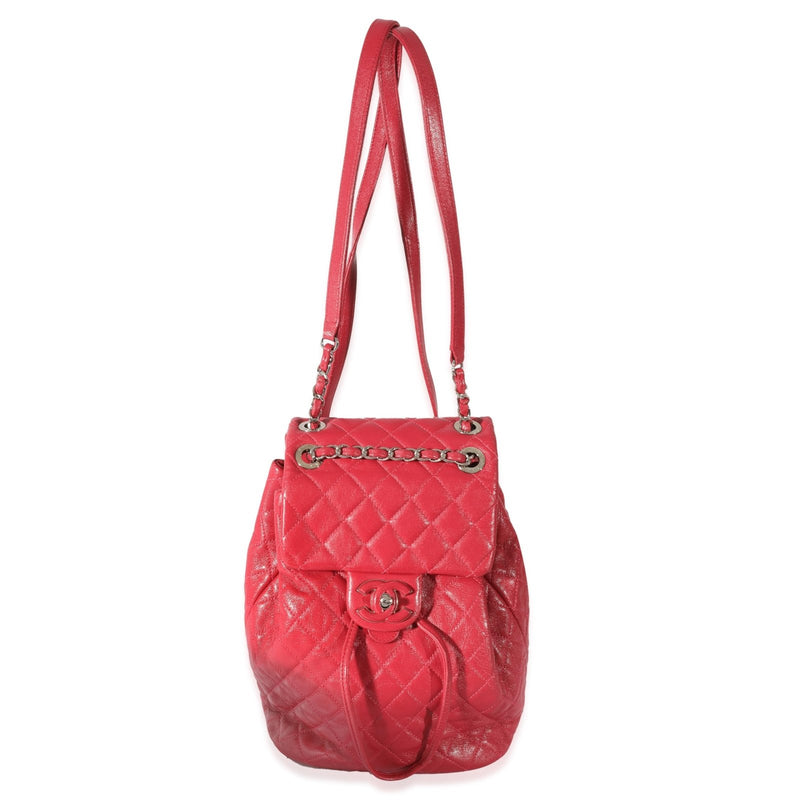 Chanel, Pre - Loved Red Quilted Calfskin Medium Covered CC Drawstring Backpack, Pink