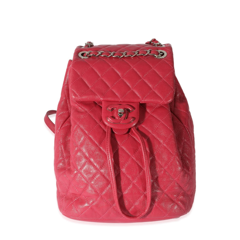 Chanel, Pre - Loved Red Quilted Calfskin Medium Covered CC Drawstring Backpack, Pink