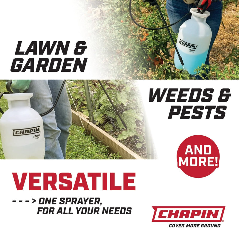 Chapin 20004 Pump Sprayer, 1 - Gallon SureSpray Translucent Tank with an Easy Fill Funnel - Top Opening, Adjustable Cone Nozzle & 34" Long Reach Hose, Used for Fertilizer, Pesticides, Weeds & Pests