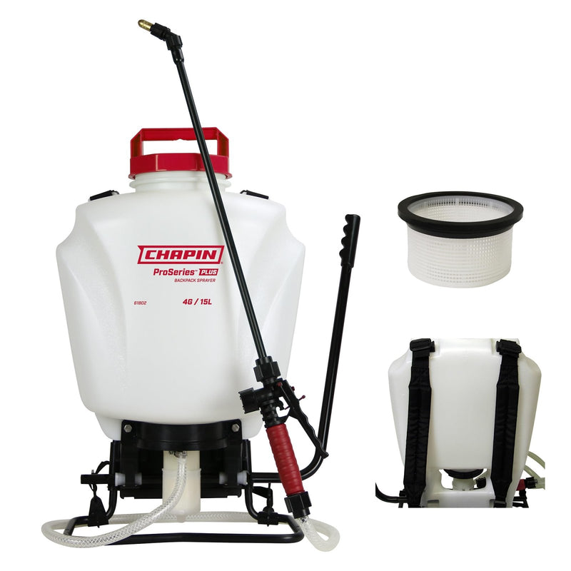 Chapin 61802 4 - Gallon ProSeries Plus Poly Backpack Sprayer with Foaming Adjustable Nozzle for Fertilizers, Herbicides and Pesticides, Translucent White