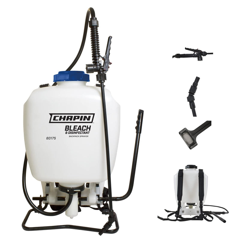 Chapin International 60175 4 Gallon Backpack Sprayer for Bleach & Disinfecting, Made in The USA, 1 - Pack, Translucent White