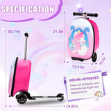 CHEN Select Scooter Suitcase for Kids, Ride on Luggage for Girls Aged 3 - 8, Scooter Luggage with LED Wheels