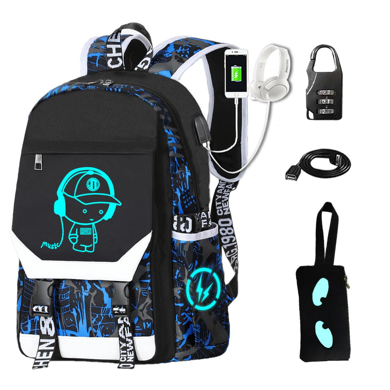 CHENGXiYANG Anime Luminous Backpack Waterproof.Cool Backpacks15.6 in Large capacity Laptopeight Backpack.with USBChargingHeadphones Port.Luminous Backpack.Security Lock