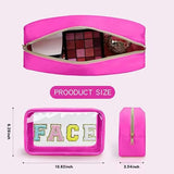Chenille Letters Makeup Bag - Clear Glitter Preppy Patch Stuff Cosmetic Bag for Travel, Beach, Valentines Day Gifts (8.66*5.31*3.15 inch, Black)