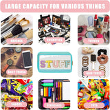 Chenille Letters Makeup Bag - Clear Glitter Preppy Patch Stuff Cosmetic Bag for Travel, Beach, Valentines Day Gifts (8.66*5.31*3.15 inch, Black)