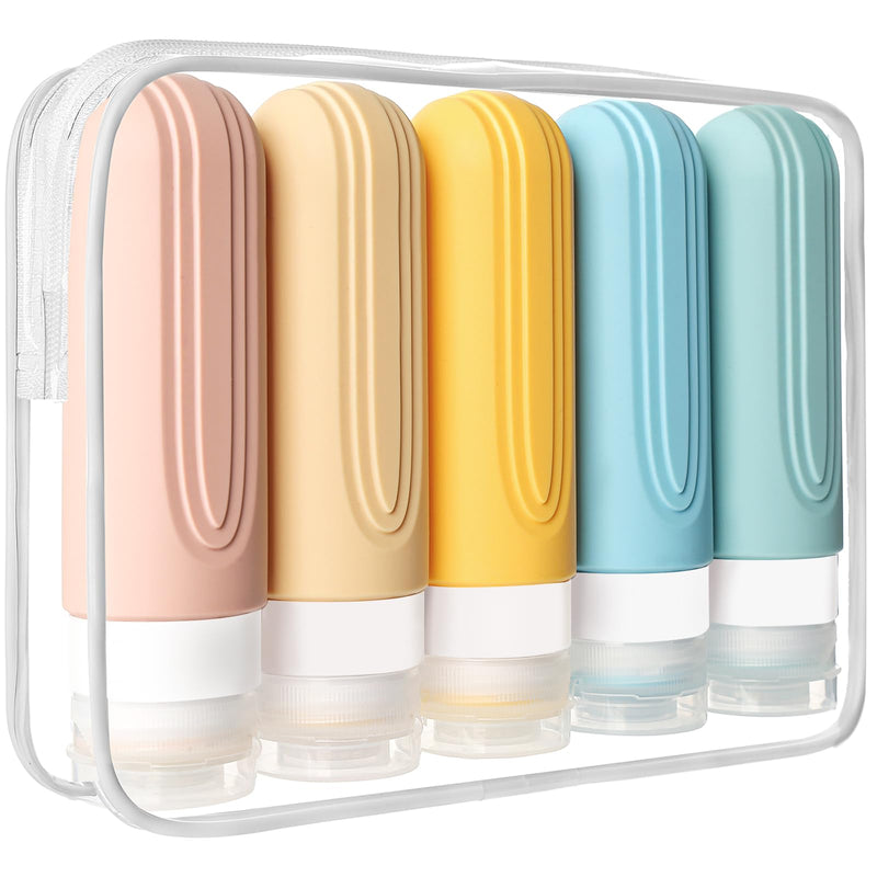 CHEODIN Travel Bottles for Toiletries, 5 Pack TSA Approved Travel Size Containers, 3oz Leak Proof Refillable Travel Accessories for Shampoo Conditioner, BPA Free Travel Bottles with Toiletry Bag