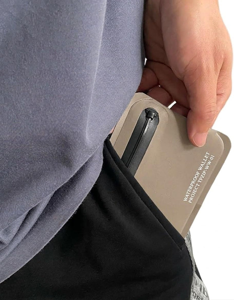CHERRY CHICK Heavy Duty Airtight Wallet Submersible Waterproof Wallet Protection for Keys, Cards (Light Khaki)