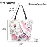 Chic Extra Large Shoulder Grocery Tote Bag, Romantic Paris Eiffel Tower with Flowers Butterfly Pattern Canvas Handle Bags Reusable for Gym Weekender Picnic Beach Travel Home Storage Market Shopping