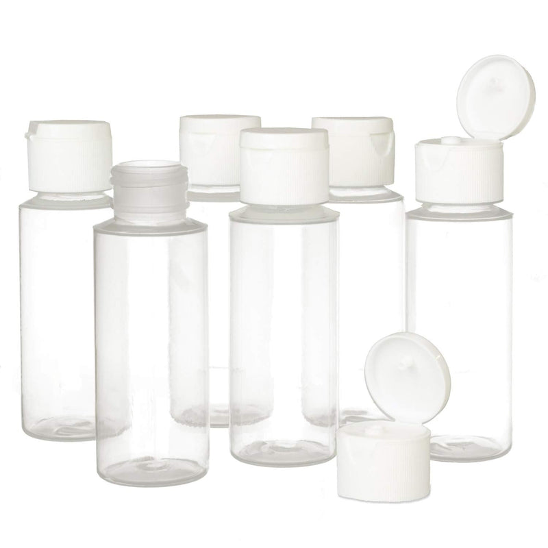 Chica and Jo 2oz Clear Plastic Empty Squeeze Bottles with Flip Cap - BPA - free - Set of 6 - TSA Travel Size 2 Ounce Made in the USA