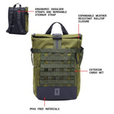 Chrome Industries Barrage 18L Moss X Roll - Top Backpack – Water Resistant Bag for Work, School, Travel – Features Cargo Net & Laptop Pocket