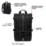 Chrome Industries Barrage 22L Black Roll - Top Backpack – Water Resistant Bag for Work, School, Travel – Features Cargo Net & Laptop Pocket