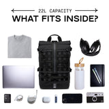 Chrome Industries Barrage 22L Black Roll - Top Backpack – Water Resistant Bag for Work, School, Travel – Features Cargo Net & Laptop Pocket