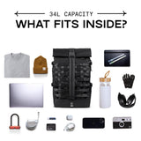 Chrome Industries Barrage 34L Black Reflective Roll - Top Backpack – Water Resistant Bag for Work, School, Travel – Features Cargo Net & Laptop Pocket