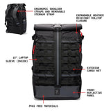Chrome Industries Barrage 34L Black Reflective Roll - Top Backpack – Water Resistant Bag for Work, School, Travel – Features Cargo Net & Laptop Pocket