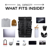Chrome Industries Barrage 34L Black Roll - Top Backpack – Water Resistant Bag for Work, School, Travel – Features Cargo Net & Laptop Pocket