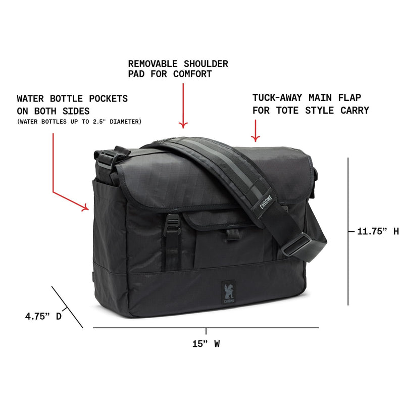 Chrome Industries Midtown 20L Messenger Bag for Men & Women – Crossbody Bag Can Function as a Shoulder & Tote Bag, Holds Most 16” Laptop Computers – Great for Work, Travel, School – Black X