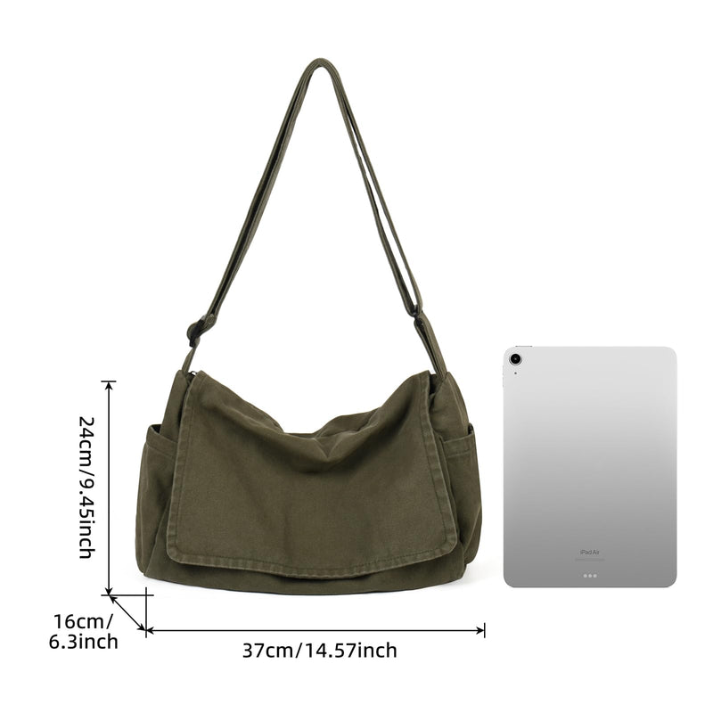 ChuLian Messenger Bag for Women Men Satchel Bag Canvas Crossbody Shoulder Bag Casual Sling Bag Green
