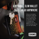 Chums Surfshorts Wallet - Lightweight Slim Wallet with RFID Blocking Card & Clear ID Window - Zippered, Water Resistant w/Key Ring (Black/Gray)