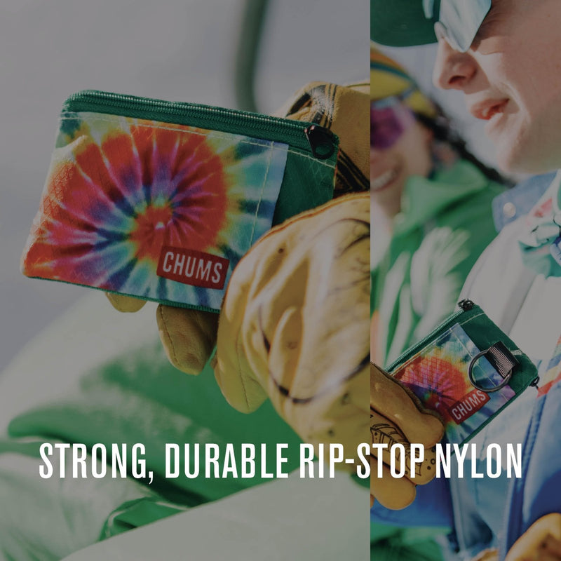 Chums Surfshorts Wallet - Lightweight Slim Wallet with RFID Blocking Card & Clear ID Window - Zippered, Water Resistant w/Key Ring (Black/Gray)