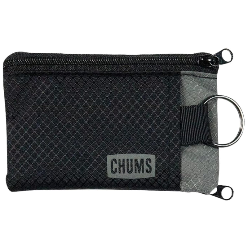 Chums Surfshorts Wallet - Lightweight Slim Wallet with RFID Blocking Card & Clear ID Window - Zippered, Water Resistant w/Key Ring (Black/Gray)