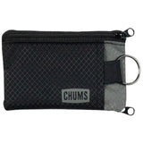 Chums Surfshorts Wallet - Lightweight Slim Wallet with RFID Blocking Card & Clear ID Window - Zippered, Water Resistant w/Key Ring (Black/Gray)