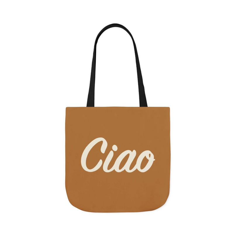 Ciao Canvas Tote Bag – Minimalist Italian Greeting Bag, Warm Brown Reusable Cotton Shopper, Chic Everyday Gift for Her or Him
