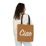 Ciao Canvas Tote Bag – Minimalist Italian Greeting Bag, Warm Brown Reusable Cotton Shopper, Chic Everyday Gift for Her or Him