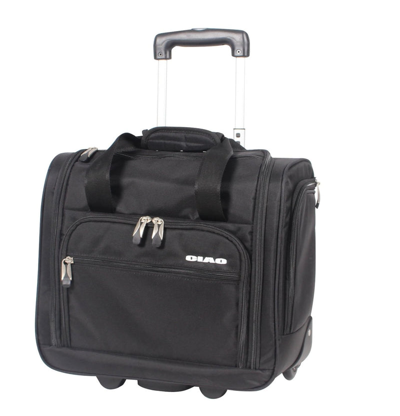 Ciao Underseat Luggage Collection - Small Lightweight 15 Inch Under Seat Bag - Briefcase for Men & Women - Carry On Suitcase with 2 - Rolling Spinner Wheels (Ciao Black)