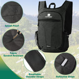 CLANTRILOBITE 20L Small Hiking Backpack for Women - Lightweight Packable Backpack for Men, Waterproof Foldable Daypack for Travel, Hiking, and Daily Use, Adjustable Chest Strap Multiple Pockets, Black