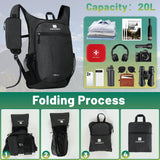 CLANTRILOBITE 20L Small Hiking Backpack for Women - Lightweight Packable Backpack for Men, Waterproof Foldable Daypack for Travel, Hiking, and Daily Use, Adjustable Chest Strap Multiple Pockets, Black