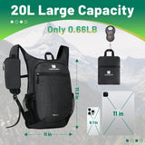 CLANTRILOBITE 20L Small Hiking Backpack for Women - Lightweight Packable Backpack for Men, Waterproof Foldable Daypack for Travel, Hiking, and Daily Use, Adjustable Chest Strap Multiple Pockets, Black