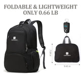 CLANTRILOBITE Lightweight Packable Travel Backpack, 30L Black Daypack Hiking Backpack for Women Men, Waterproof and Foldable, Travel Backpack Carry on Flight Approved