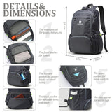 CLANTRILOBITE Lightweight Packable Travel Backpack, 30L Grey Daypack Hiking Backpack for Women Men, Waterproof and Foldable, Travel Backpack Carry on Flight Approved